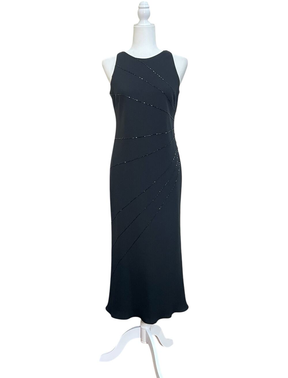 Vintage 90s JONES NEW YORK Size 8 Black Beaded Starburst Midi Cocktail Dress NWT